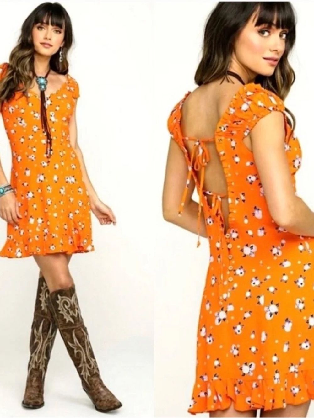 Free People Ruffled Floral Mini Dress Size Large